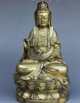 

zhmui88002841844++8" Chinese Buddhism Fane Brass Lotus Seat Kwan-yin Guan Yin Boddhisattva Statue