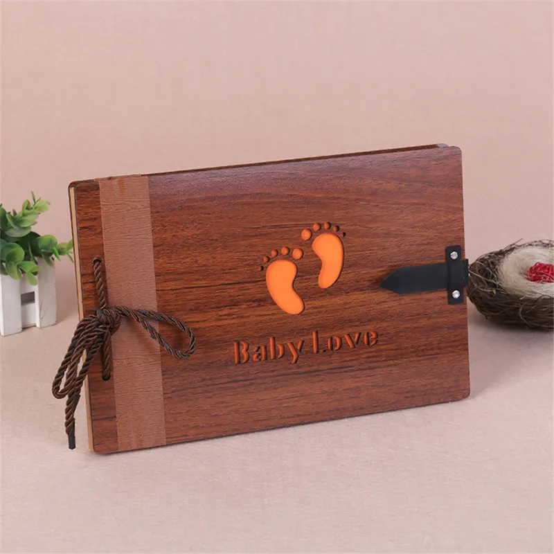 

10 Inch Photo Albums Wooden Cover Handmade DIY Sticky Type 40 Sheet Paper Photo Albums Scrapbooking For Baby Family Photo Corner