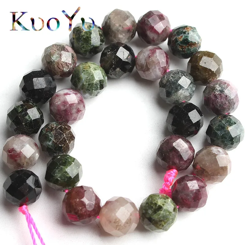 

Natural Faceted Colorful Tourmaline Beads Gem Stone Loose Spacer Beads For Jewelry Making DIY Bracelets 7.5"Inches 6mm/8mm