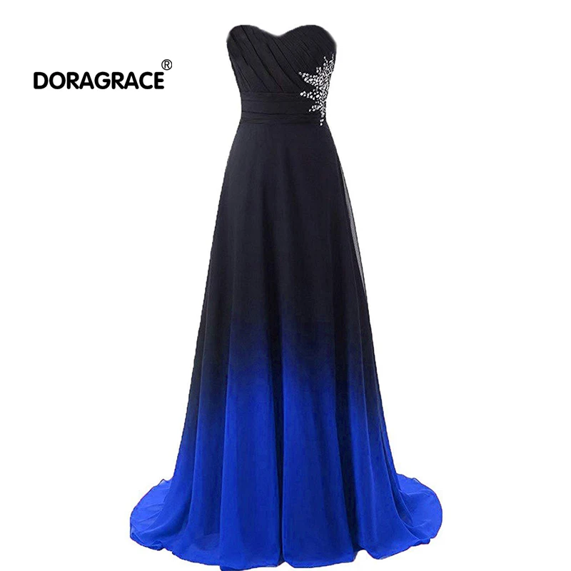 

Doragrace robe de soiree Sweetheart Sleeveless A-Line Gradient Chiffon Long Evening Dress Beaded Prom Gowns