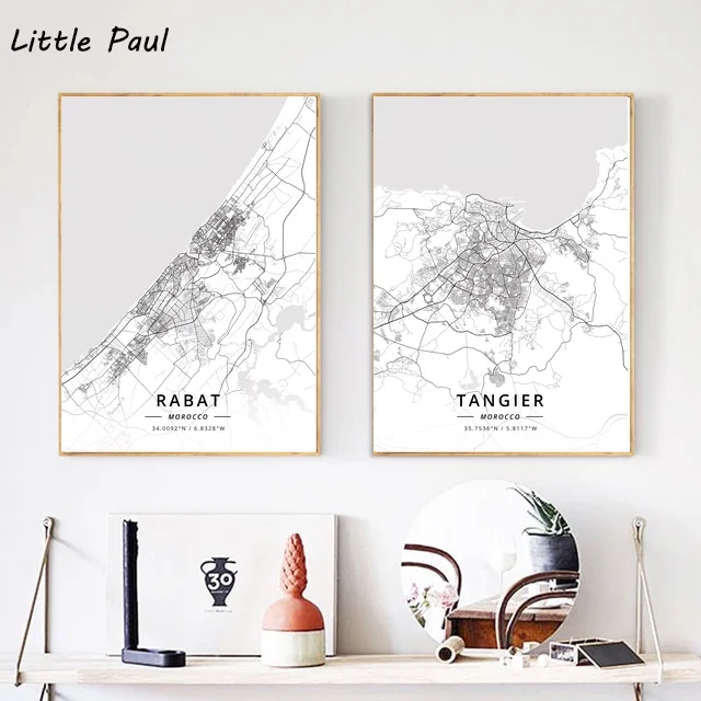 

Morocco City Map Modern City White Map Canvas Art Print Wall Pictures for Living Room No Frame