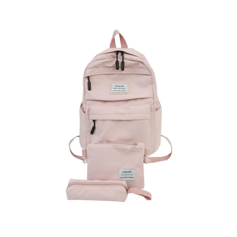 Pink 3set Нейлоновый женский рюкзак, Одноцветный рюкзак Mochilas, женская сумка на плечо для девочки-подростка, школьная сумка, рюкзак - Цвет: Pink 3set