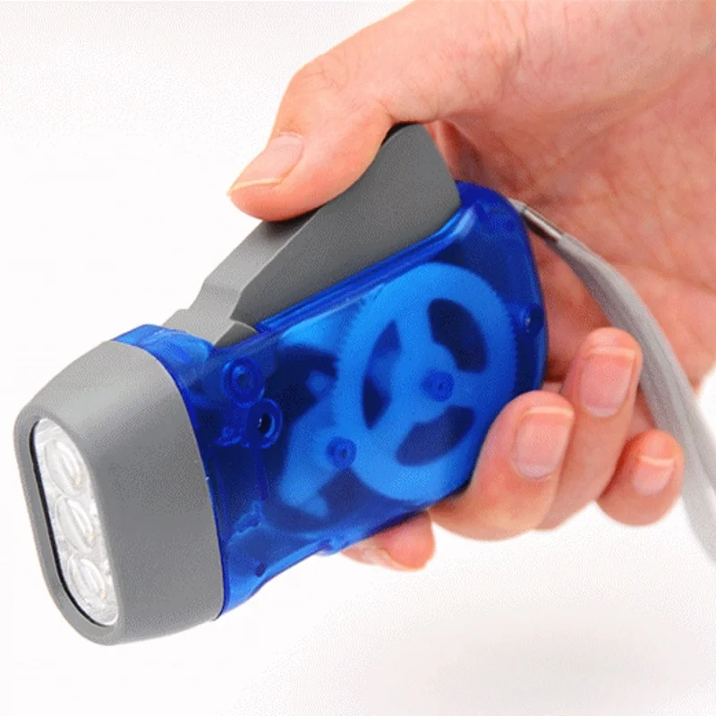 3 LED Hand Pressing Dynamo Crank Power Wind Up Flashlight Torch Light