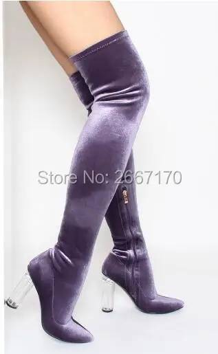 purple thigh high boots