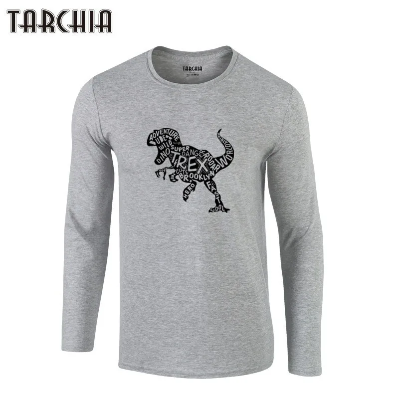 Мужские облегающие рубашки TARCHIA 2021 с длинным рукавом силуэт динозавра Забавный