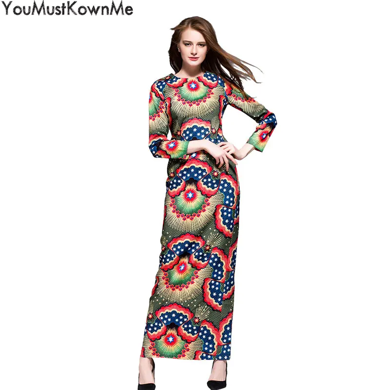 spring summer round neck floral maxi dress
