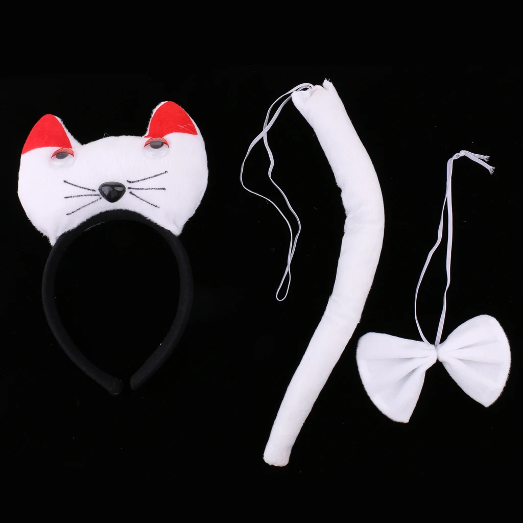 Kids Halloween Christmas Party Animal Pet Cosplay Set Cat Headband Tie Tail
