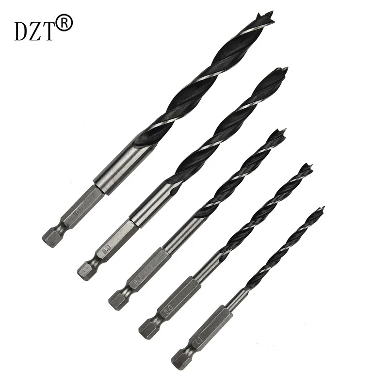 DZT 5pcs 1/4 4/5/6/8 10mm Hexagonal Handle Three Pointed Woodworki