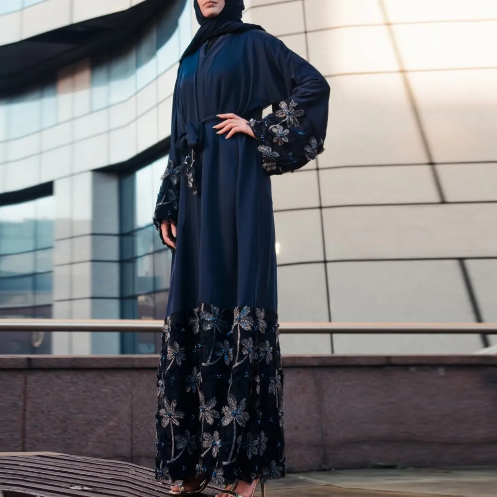 Женское платье 2019 Abaya Дубай Женский кафтан облегающий кружевной длинный хиджаб