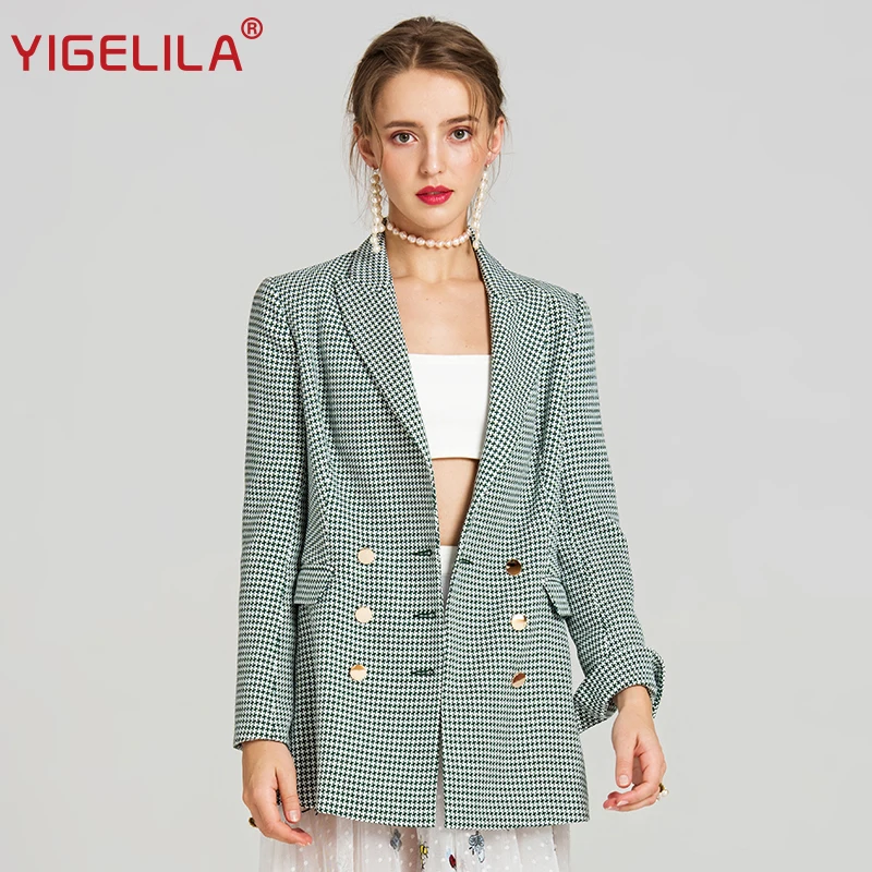 YIGELILA 2019 последние весенние женские модные с отложным воротником двубортный