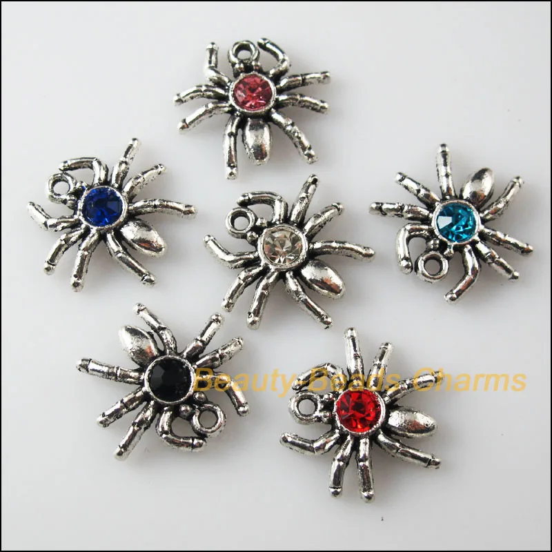 

New 12Pcs Tibetan Silver Glass Crystal Mixed Spider Charms Pendants 17x19mm