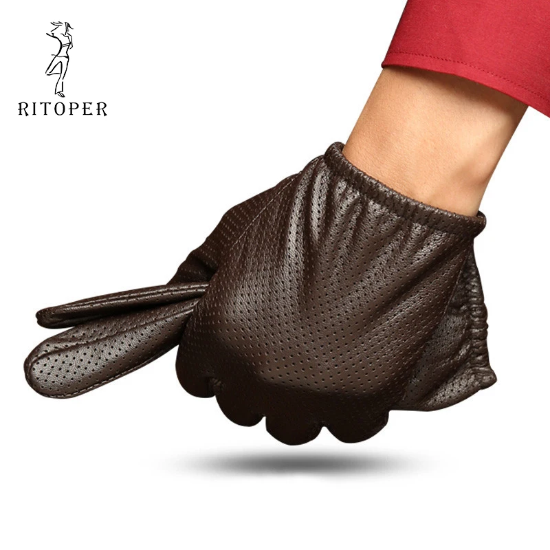 RITOPER Man Thin Section Warm Sheepskin Touch Screen Gloves Mesh Glove