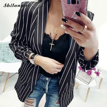 

2018 Women Striped Suit Jacket Formal Blazer 2018 Autumn Black Women Blazer Work Office Business Suit Outwear Leisure White Xxl