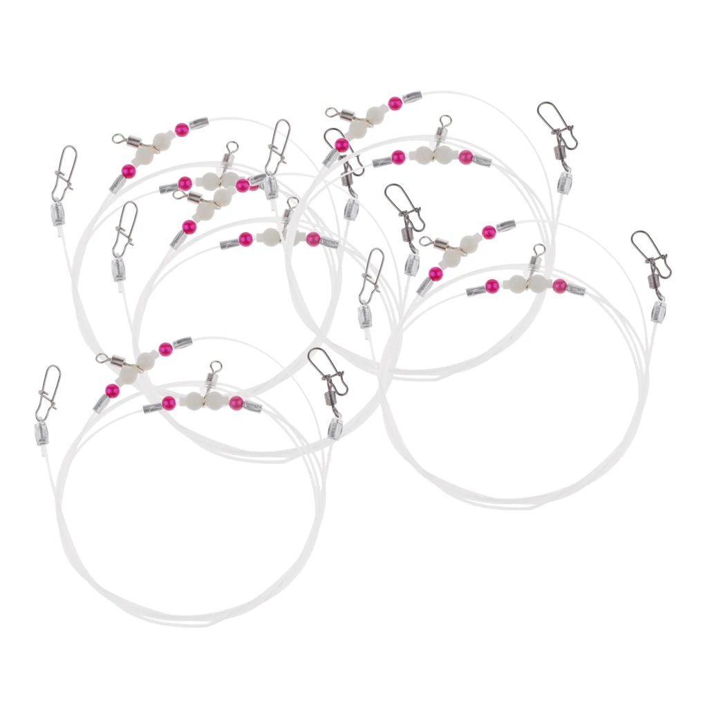 5x High-Strength Nylon Fishing Wire Leaders with Stainless Steel Snaps Copper Swivels Luminous Beads Fishing Accessory Lead Core