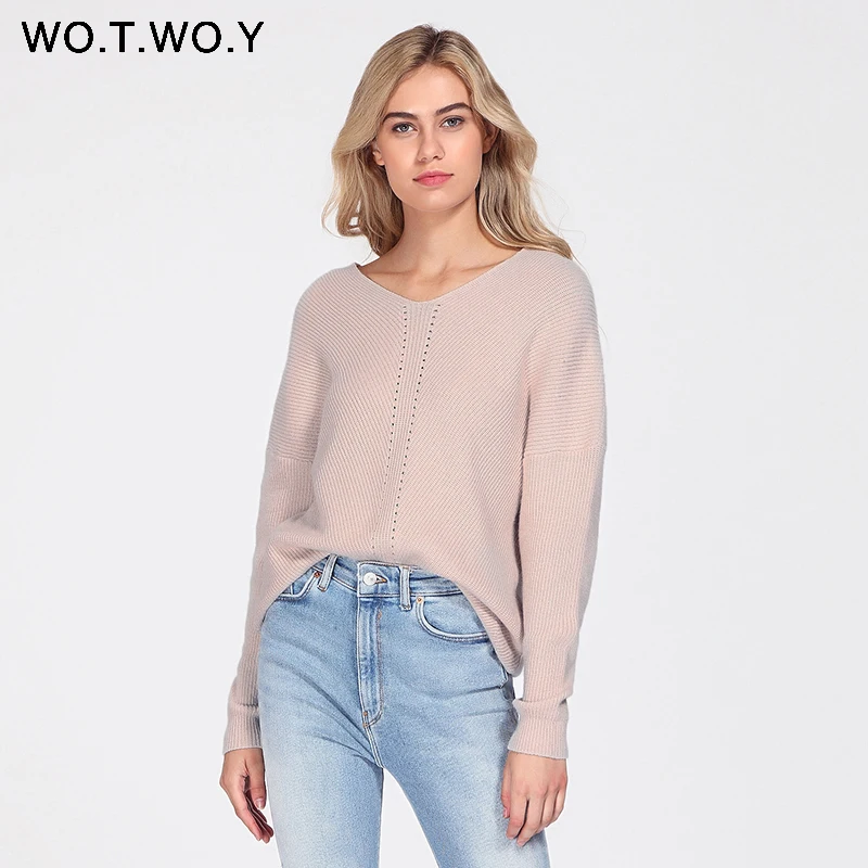 Preise WOTWOY Herbst Winter Stricken Pullover Frauen Lange Hülse Grundlegende Kaschmir Pullover Frauen Pullover Strick Casual Blau Weibliche Jumper