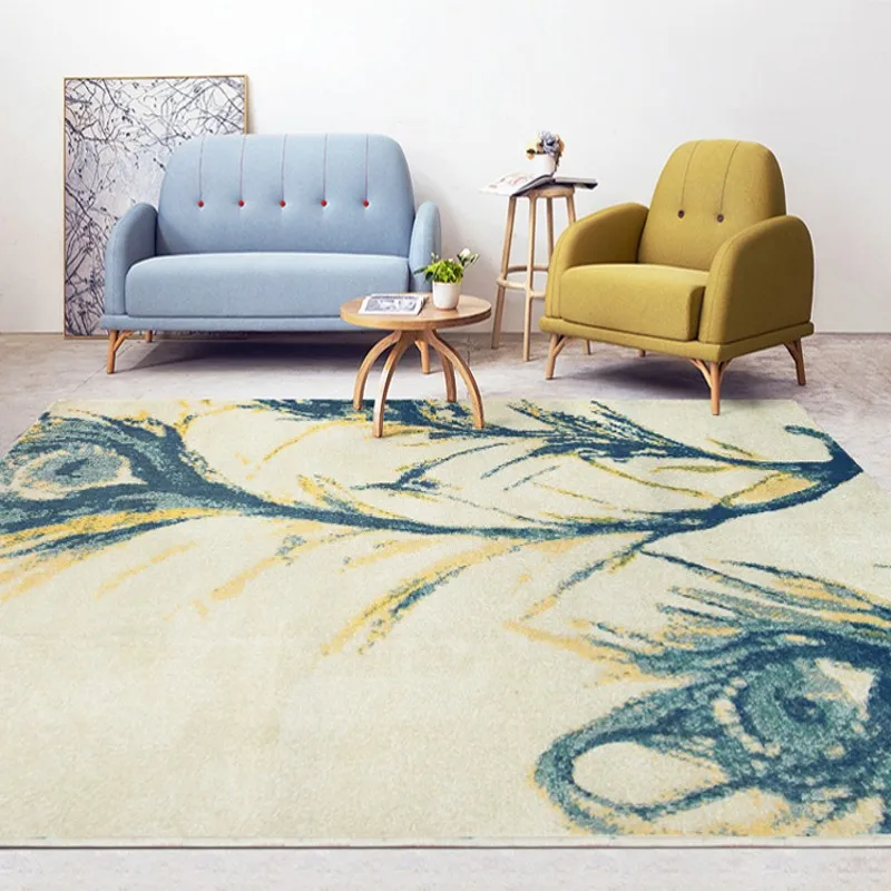 Павлин перо живопись гостиной ковер, украшение прикроватный коврик легкий уход, Ретро стиль большой размер офисный ковёр