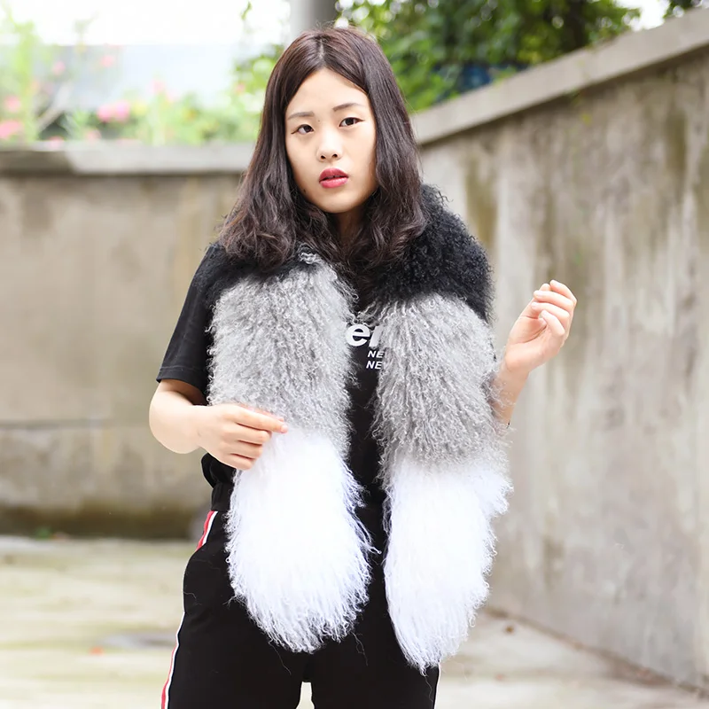 

Free Shipping CX-S-134D 2018 Women Fashion Real Mongolian Lamb Fur Scarf ~Drop Shipping