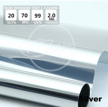

Free Shipping 1.52*30M VLT20% Car Window Tint Mirror Silver Building Office Glass Window Tint Roll Heat Reflective Solar Film