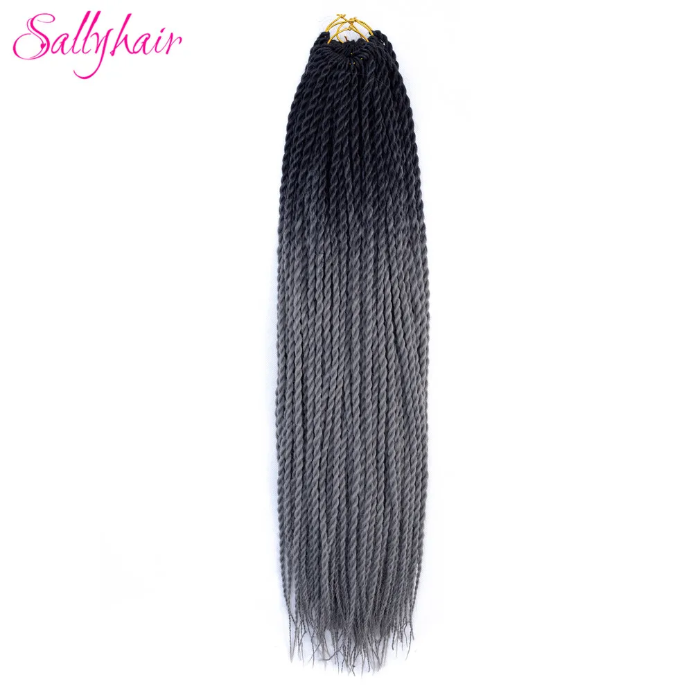 Sallyhair, 20 прядей, Омбре, цвет сенегаль, закрученные косички, волосы для наращивания, синий, серый, высокая температура, синтетические, вязанные, косички - Цвет: P1B/613