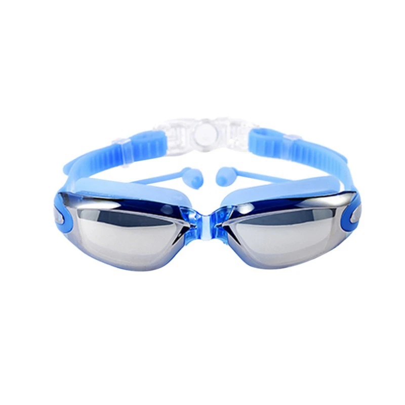 Водонепроницаемые противотуманные женские мужские уличные очки для водного спорта для плавания очки в большой оправе с силиконовые затычки для ушей очки для плавания - Цвет: Синий