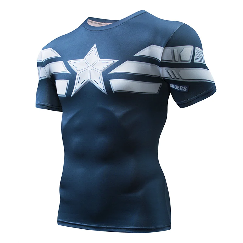 First Avenger Captain America T Shirt Gym MMA Men Run Short Sleeve Tops 3D Prin Compression Superman Punisher Tees | Спорт и