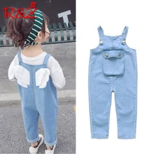 R& Z/детские брюки г. весна-осень, новые модные джинсовые комбинезоны для девочек, детские джинсы с большими карманами и крыльями