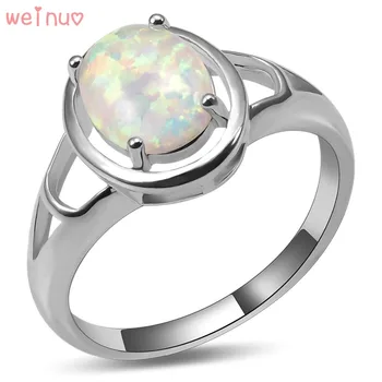 

Weinuo White Fire Opal Ring 925 Sterling Silver Top Quality Fancy Jewelry Wedding Ring Size 5 6 7 8 9 10 A439