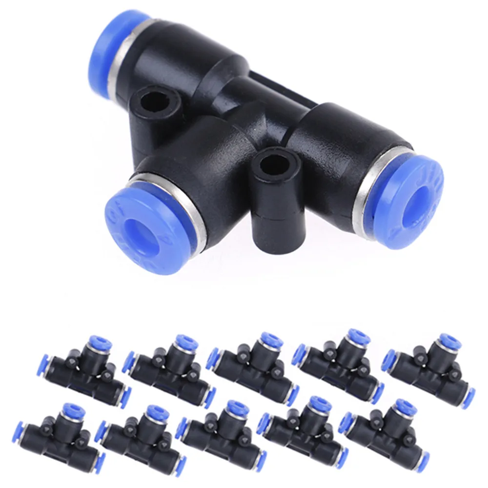 10Pcs T-junction Pneumatic Air 3 Way Quick Fittings Connector 4-6mm Tube Hose PE4 PE6
