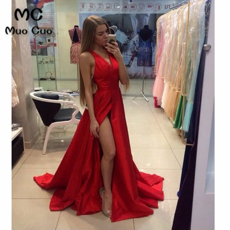 Sexy Red Prom Dress,Backless Split Prom Dress,Custom Made Evening Dressss