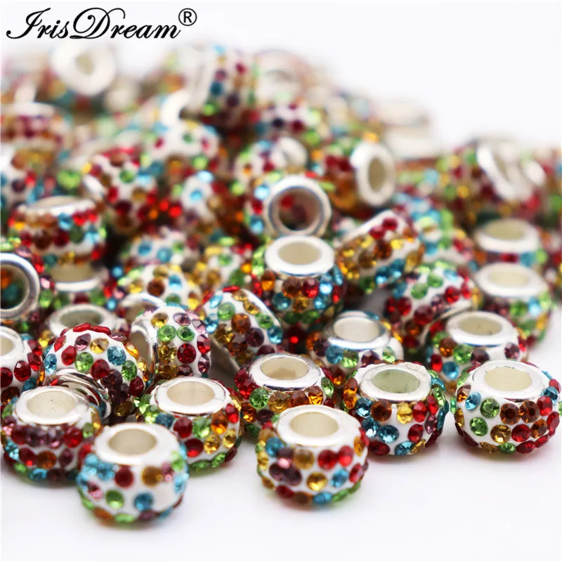 

20PCS Big Hole Round Colorful CZ Rhinestone Crystal Bead Murano Glass Beads Charms Fit For Pandora Bracelets For Jewelry Making