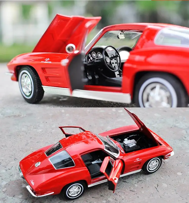 Chevrolet Corvette 1963,1: 24 передовая модель автомобиля из сплава, литая под давлением Металлическая Модель игрушечных автомобилей Коллекционная модель