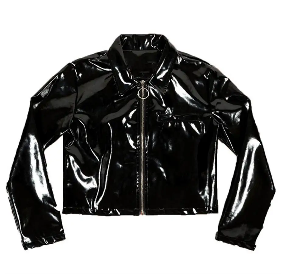 Женские короткие куртки в стиле панк из искусственной кожи, Осень-зима, новые модные черные пальто на молнии gx929 - Цвет: black
