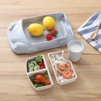 

Bamboo Fiber Baby Dishes Cartoon Car Shape Bowl Set Lunch Box Food Container Kid Children Rice Feeding Plate Dinnerware Set