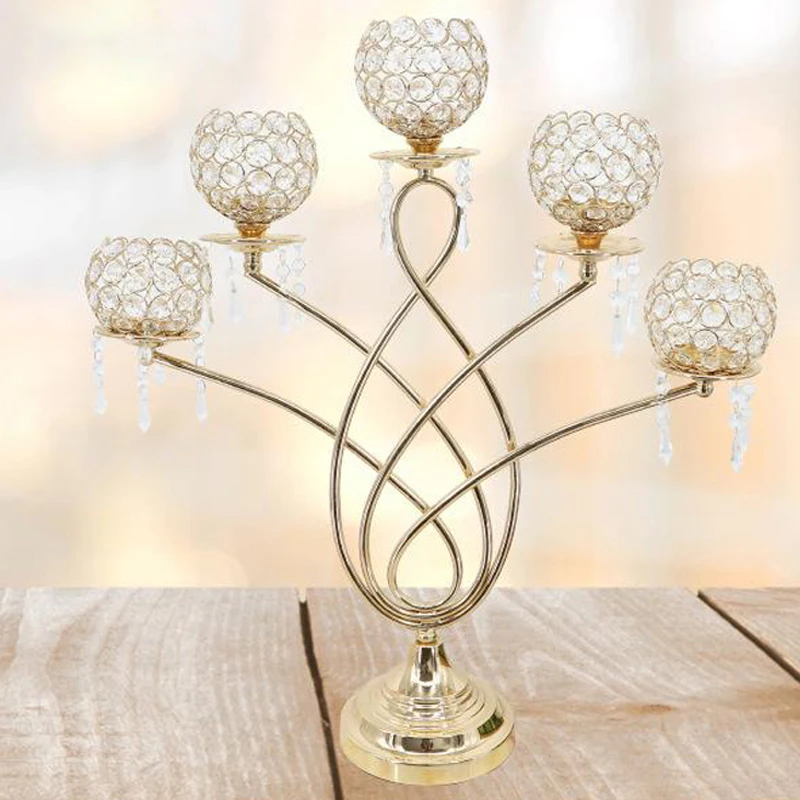 

Europe Candle Holder Table Crystal Candlestick Geometric 5-heads Romantic Christmas Decorations for Home Candelabra 3DZT122