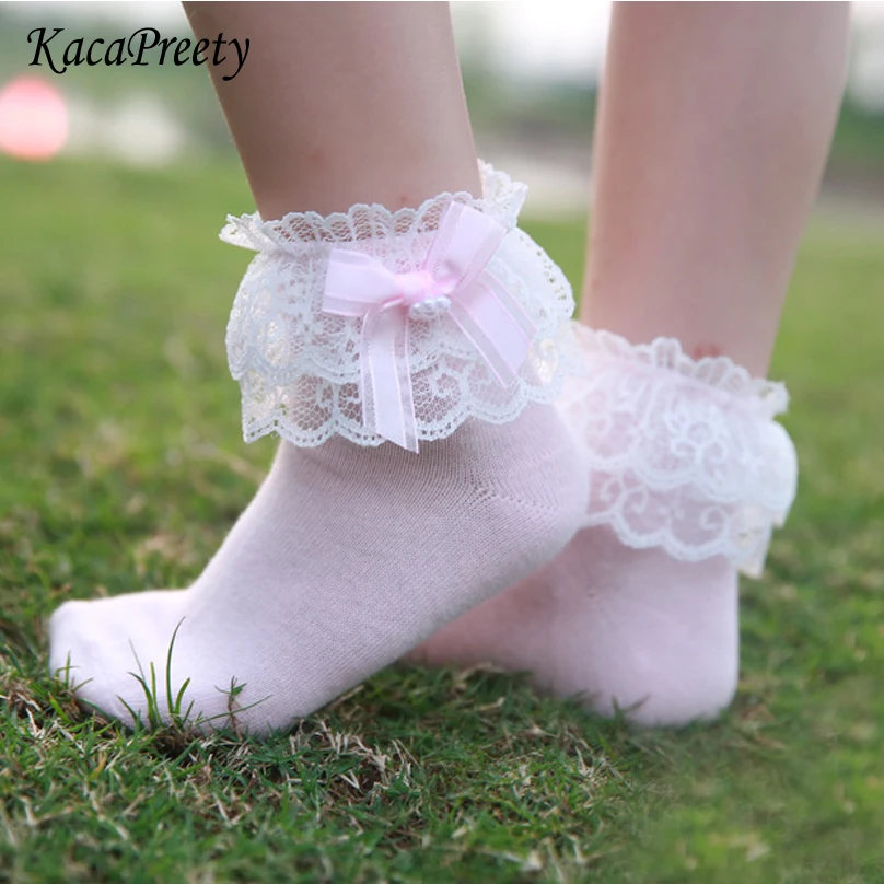 Adorable lace mesh princess socks candy color ankle socks kids cotton