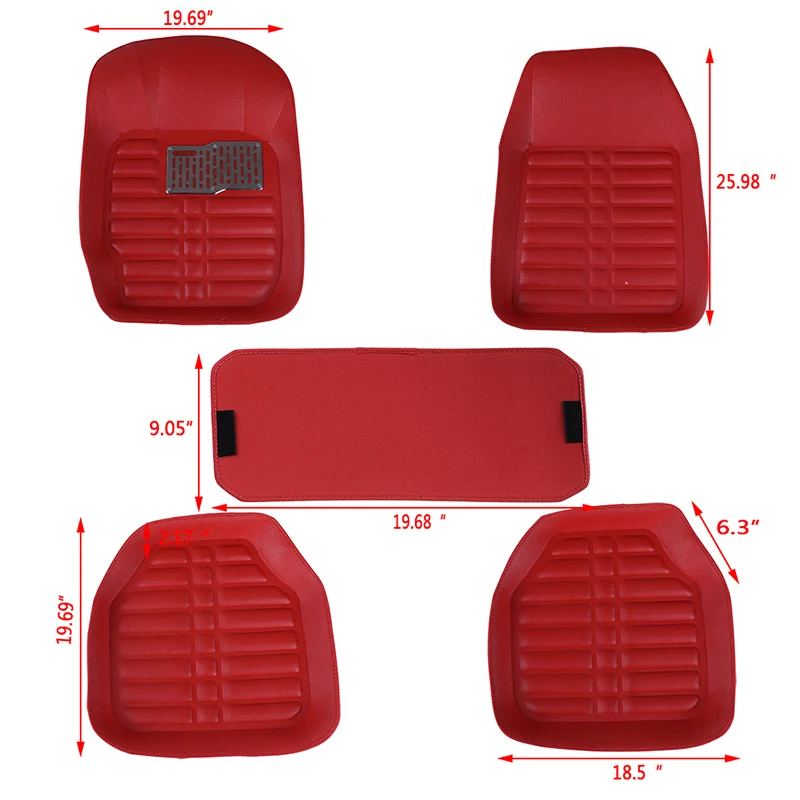 

5Pcs Universal brown red PU Leather Car Floor Leather Front Rear Liner Easy Clean Waterproof Mat Auto Anti Slip Carpet