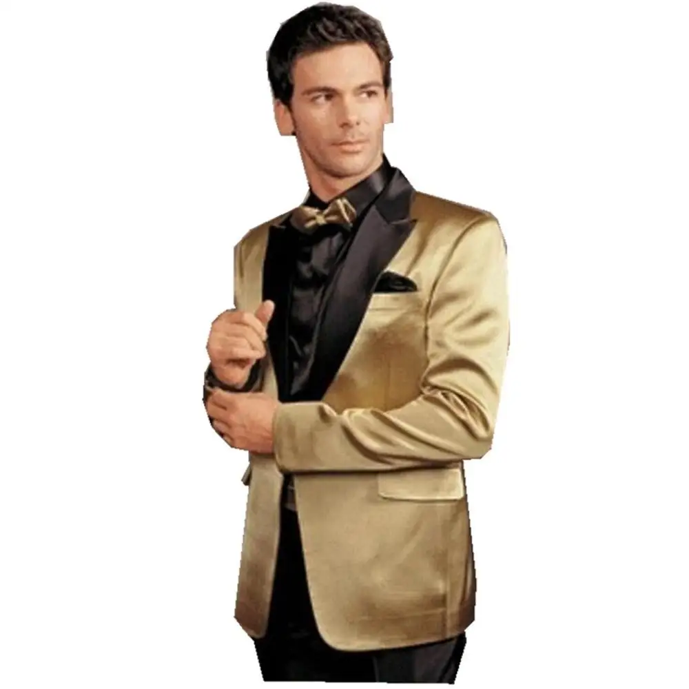 Gold Peak Lapel Tailored Men Coat Pant Casual Single Breasted Men Slim Fit Suit Tuxedo Groom Blazer Wedding Suit Gold Peak Lapel Tailored Men Coat Pant Casual Single Breasted Men Slim Fit Suit Tuxedo Groom Blazer Wedding Suit