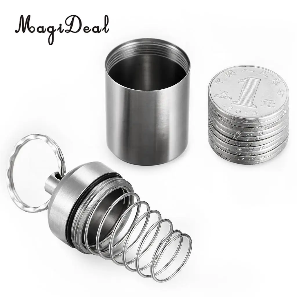 Mini Waterproof Pill Box Case keychain Coin Capsule Storage Bottle Container Stainless Steel for Outdoor Camping Fishing Hiking