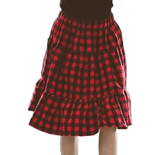 Осенняя красная клетчатая юбка с оборками для больших девочек, длинная юбка, детские школьные юбки, повседневная одежда для подростков 4, 6, 8, 10, 12, 14 лет