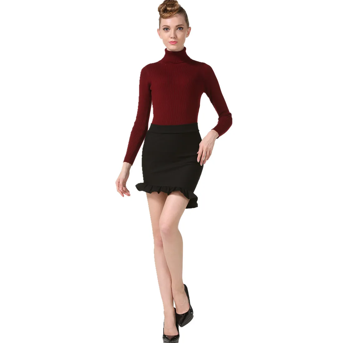 New Arrival Sexy OL Office Ruffle Asymmetrical Skirt Women's Casual Skirts Above Knee Solid Plus
