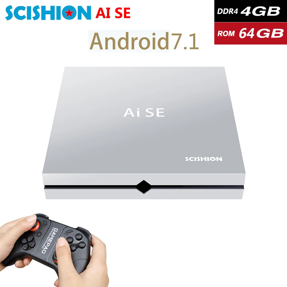 AI SE DDR4 4 ГБ ОЗУ 64 Гб ПЗУ RK3399 Смарт Android 7,1 ТВ приставка 2,4G 5G WiFi Bluetooth Игровая приставка с геймпадом 4K HD медиаплеер