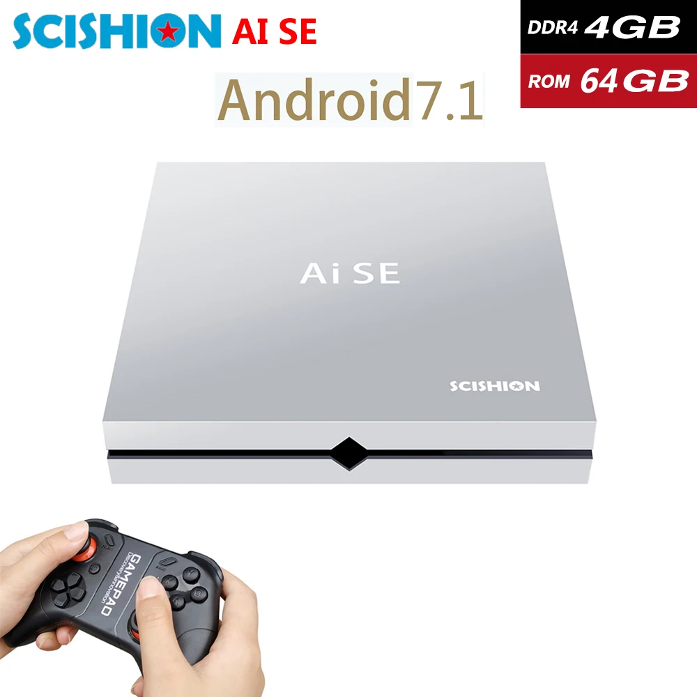 

AI SE DDR4 4GB RAM 64GB ROM RK3399 Smart Android 7.1 TV Box 2.4G 5G WiFi Bluetooth Game Box with Gamepad 4K HD Media Player