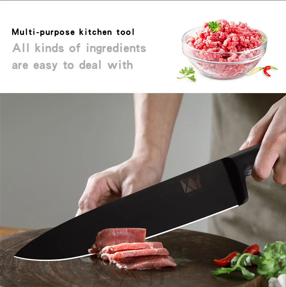 XYj абсолютно 6 шт. набор кухонных ножей из нержавеющей стали цельный черный Прочный острый кухонный нож набор для мяса рыбы овощей фруктов