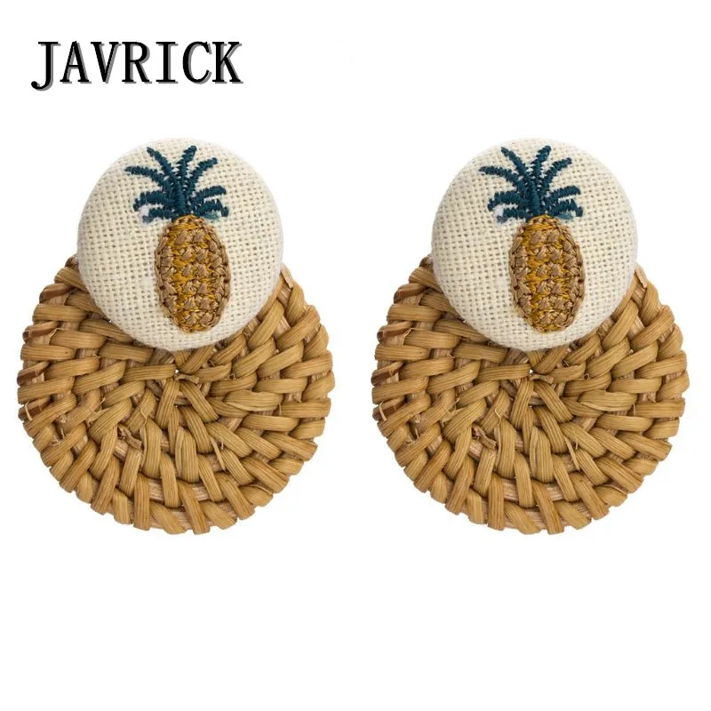 

JAVRICK Wooden Straw Weave Rattan Earrings Big Round Studs Pineapple Earrings Jewelry