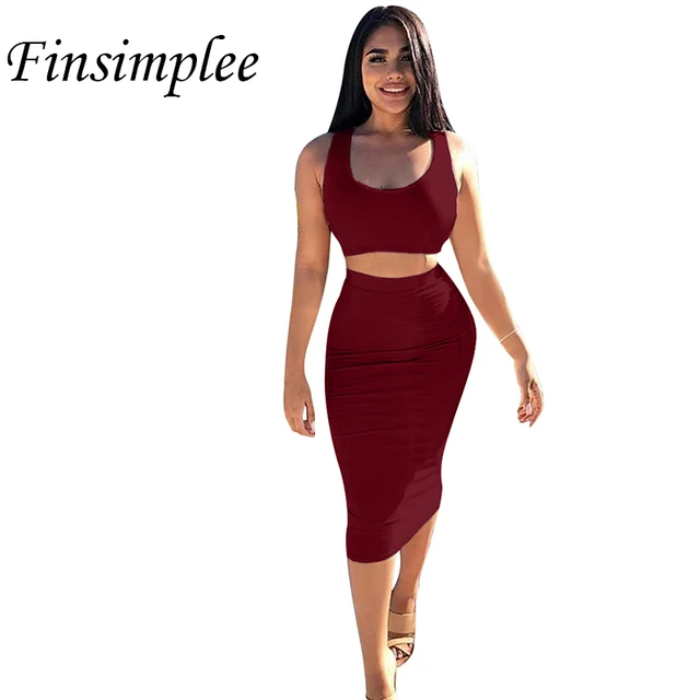 Summer 2018 Sexy 2 Piece Set O Neck Sleeveless Crop Top Tank Skinny Short Tops and Bodycon Calf Length Pencil Skirt Set Women