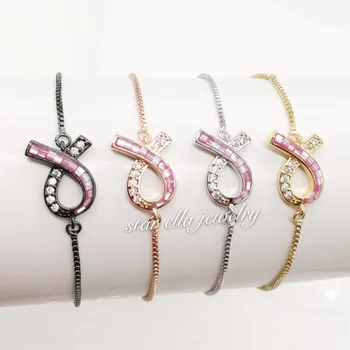 

10pcs/lot 4Colors Micro Pave Cubic Zirconia Abalone Pink Ribbon Link Chain Bracelets Pulseras Fashion Jewelry
