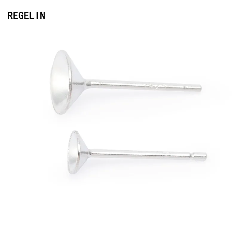 

REGELIN 925 Sterling Silver Earrings Settings 4/6mm Blank Round Base Cabochon Stud Ear Bowl Base Posts Pure Silver Earring