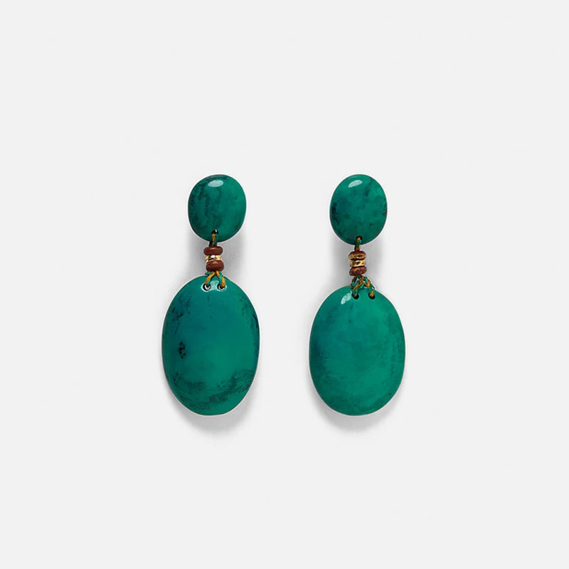 

AENSOA Vintage Green Oval Resin Drop Earrings For Women ZA Geometric Statement Earrings Party Fashion Jewellery Gift Pendientes