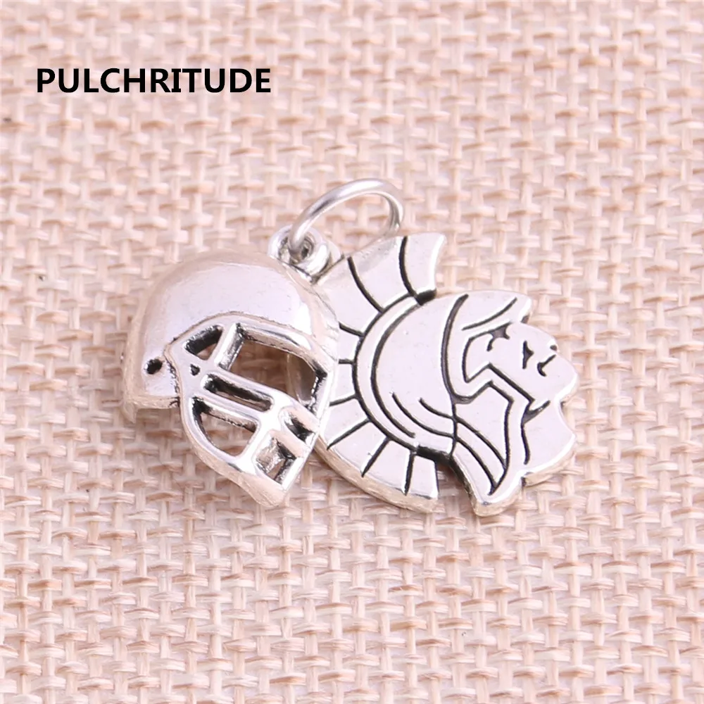 

PULCHRITUDE 8sets/lot Zinc Alloy Antique Silver Pendant Bracelet Charm Spartans Hollow Mask Necklace Pendant Set C0001