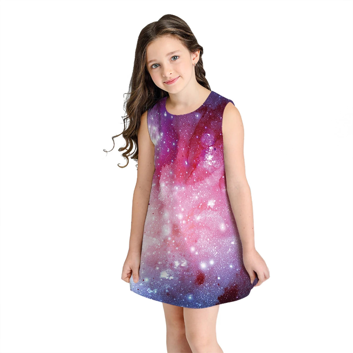 

Raisevern Baby Girls Mini A-Line Purple Galaxy Dress Summer Short 3D Dress Floral Print lovely dress for 8-11Y